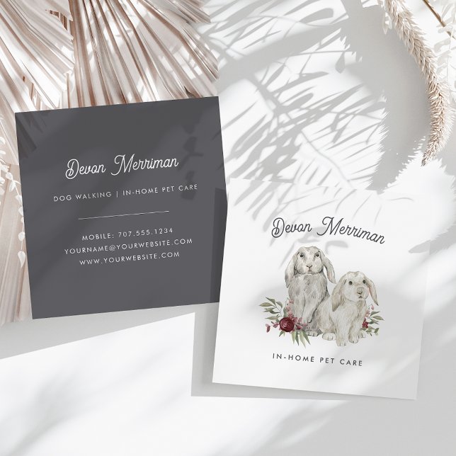 Vattenfärgsbunnier, Blommigt Bunnies | DJUROMSORGA Fyrkantigt Visitkort (Skapare uppladdad)