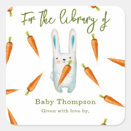 Vattenfärgsbunny - bibliotek fyrkantigt klistermärke
