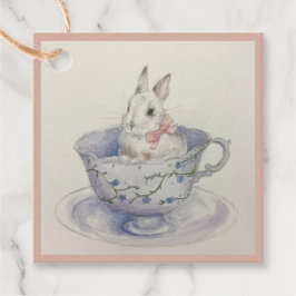 Vattenfärgsbunny i Tekopp | Whimsical Square Gift Gåvor Etiketter