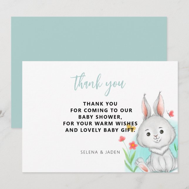Vattenfärgsbunny, kanin, babystövel tack kort (Fram/baksida)