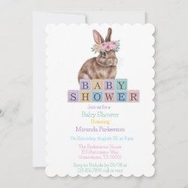 Vattenfärgsbunny med blommiga Krona-babyskor Inbjudningar