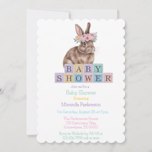 Vattenfärgsbunny med blommiga Krona-babyskor Inbjudningar