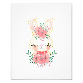 Vattenfärgsbunny med Blommigtar Fotoutskrift Fototryck