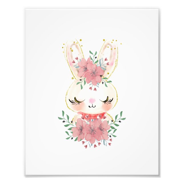 Vattenfärgsbunny med Blommigtar Fotoutskrift Fototryck (Framsidan)