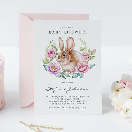 Vattenfärgsbunny och Rosa Flowers Baby Shower Inbjudningar