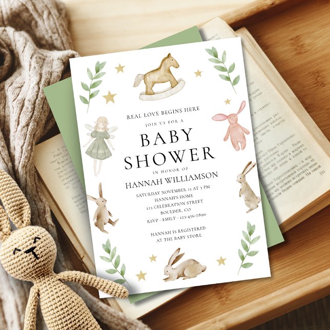 Vattenfärgsbunnykankanter Whimsical Baby Shower Inbjudningar (Skapare uppladdad)