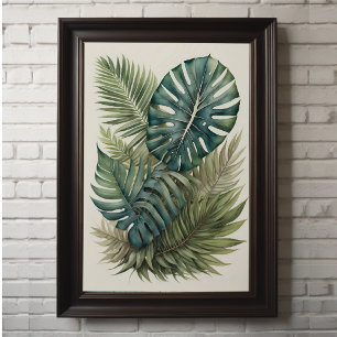 Vattenfärgsbunt av Tropical Monstera Handflatan Lö Poster