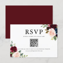 Vattenfärgsburgundy och Blåa blommor QR-kod