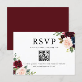 Vattenfärgsburgundy och Blåa blommor QR-kod OSA Kort