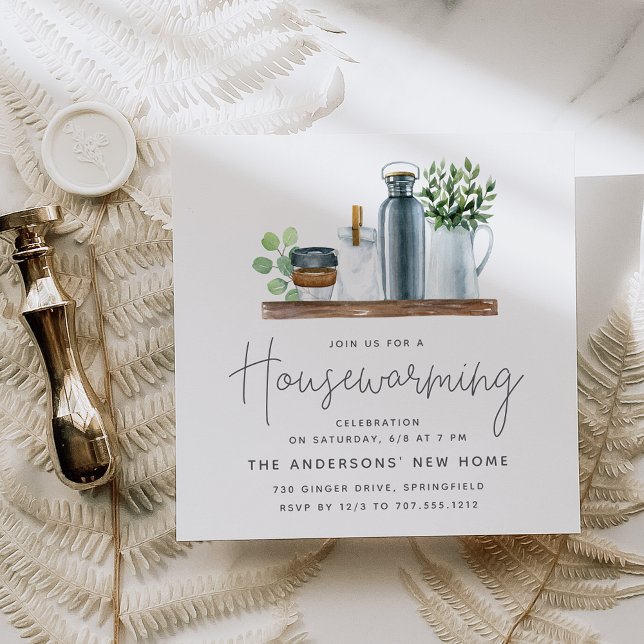 Vattenfärgsbutikshyllan Houseuppvärmning Party Inbjudningar (Skapare uppladdad)