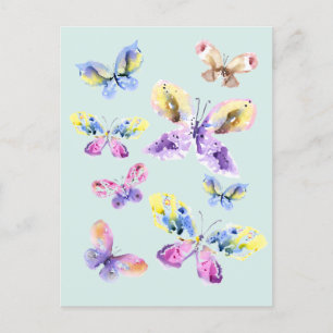Vattenfärgsbutterflies art vykort