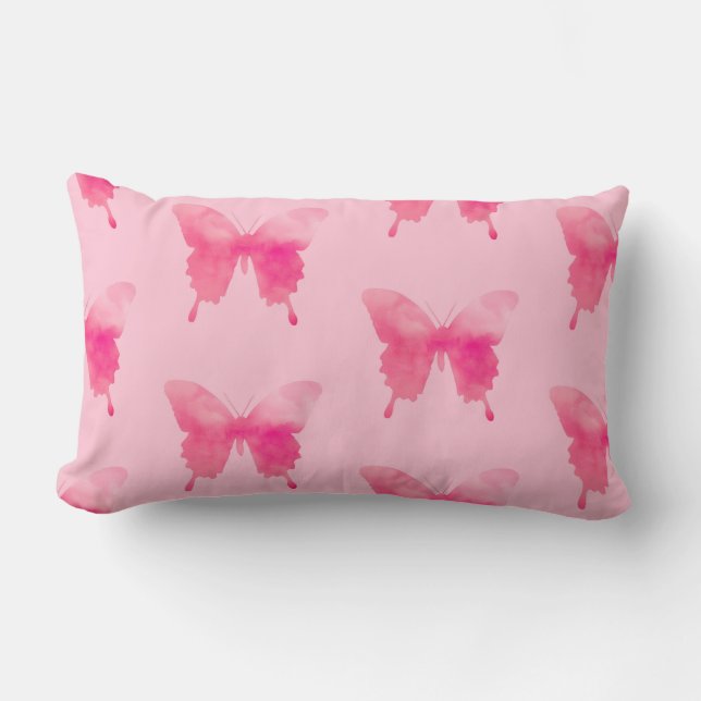 VattenfärgsButterflies - Fuchsia och Rosa Lumbarkudde (Framsida)