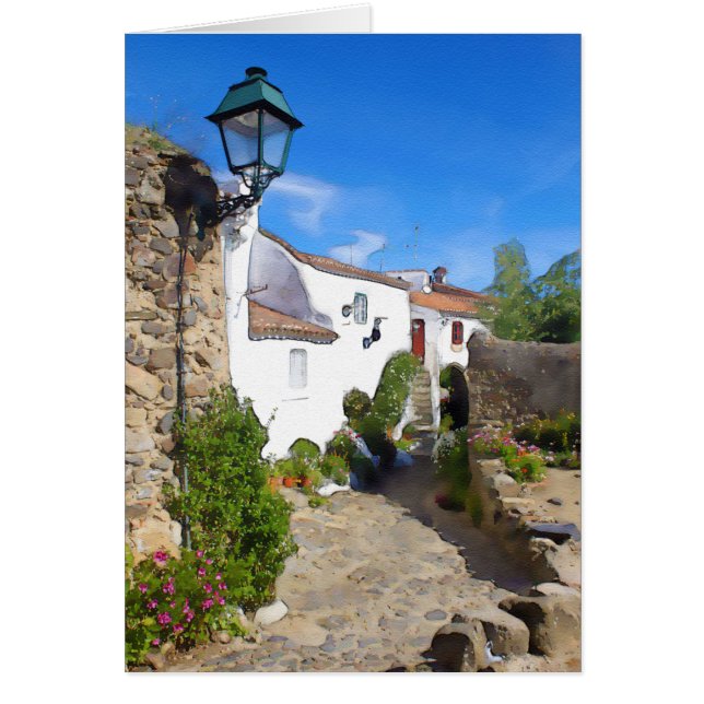 Vattenfärgsby i Medelhavet Hälsningskort (Framsidan)