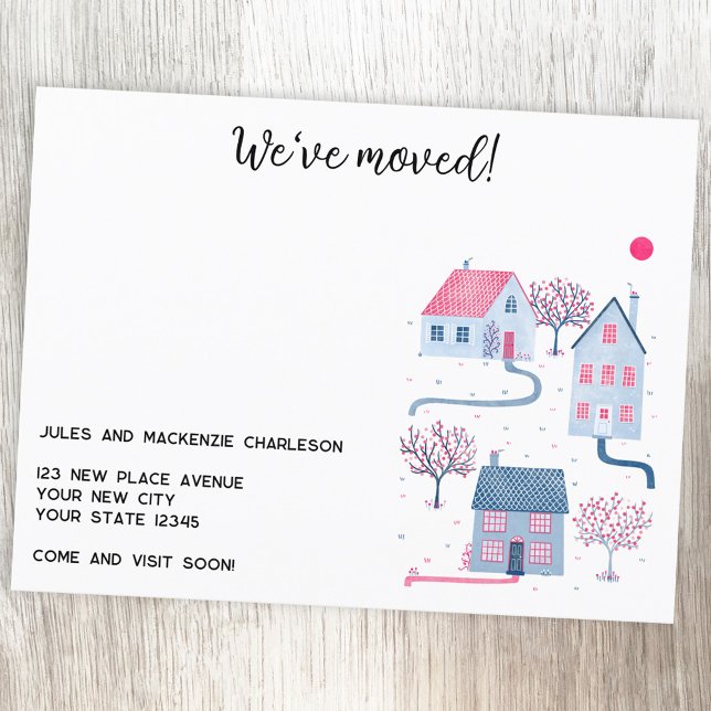 Vattenfärgsbyte i Adress Helg Vykort (Watercolor house personalized moving home change of address announcement postcard)