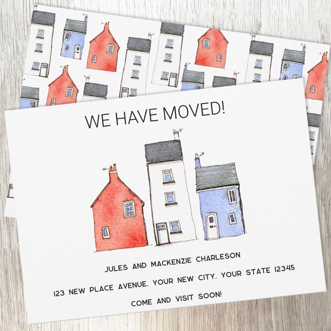 Vattenfärgsbyte i Adress Meddelande (We have moved watercolor house art moving new home announcement)