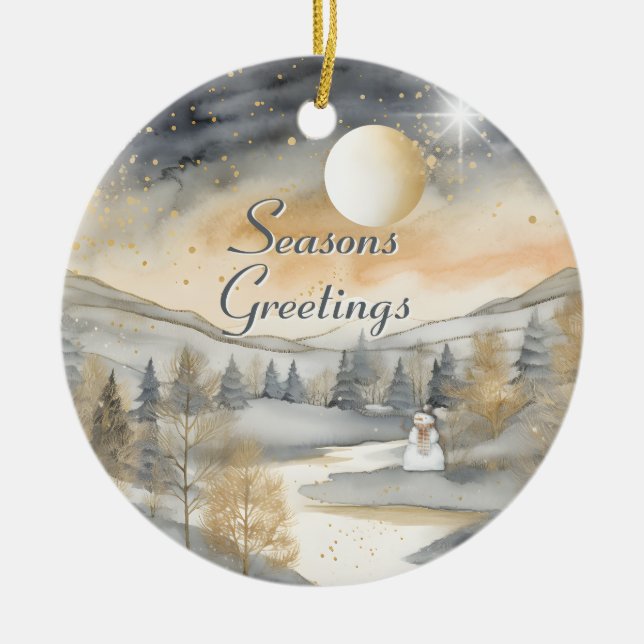 Vattenfärgsbyte Vintage Village Star Nattjul Julgransprydnad Keramik (Framsidan)