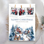 Vattenfärgsbyte Winter Village Photo Collage jul Julkort<br><div class="desc">Elegant julkort med vackra hytter och gräs träd. Lägg bara till din text på den här lättåtkomliga användan och lägg till kortet med dina favoritfoton för att göra det till ett helgdag av typen "one-of-a-natura"-kort.</div>