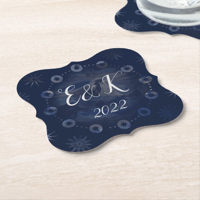 Vattenfärgscelestial Mörk blått Himlar Underlägg Papper (Vinklad)