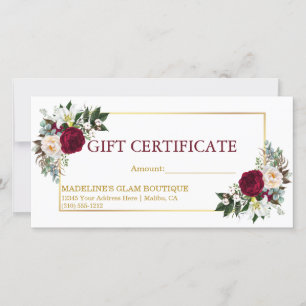 Vattenfärgscertifikat Burgundy Guld Gift Certifica