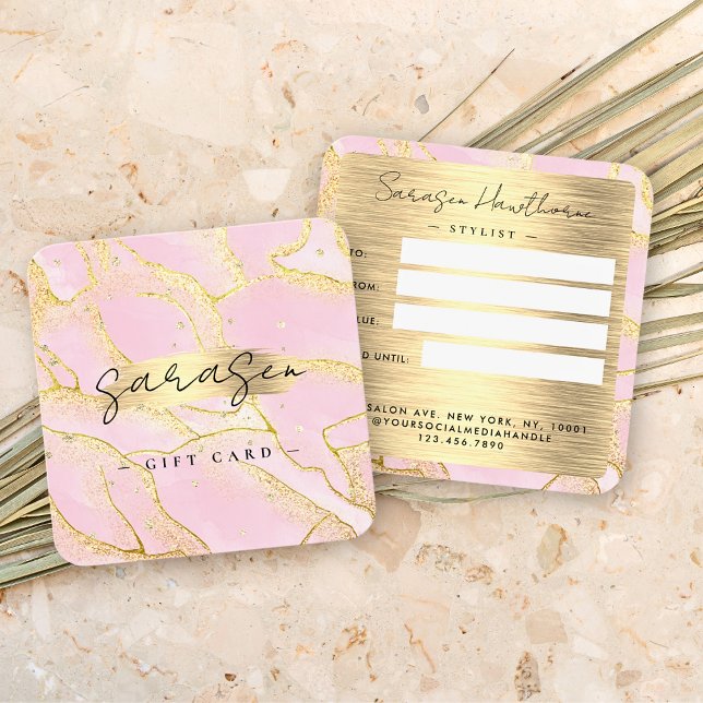 Vattenfärgscertifikat Rosa Gold Foil Gift Certific Fyrkantigt Visitkort (Skapare uppladdad)