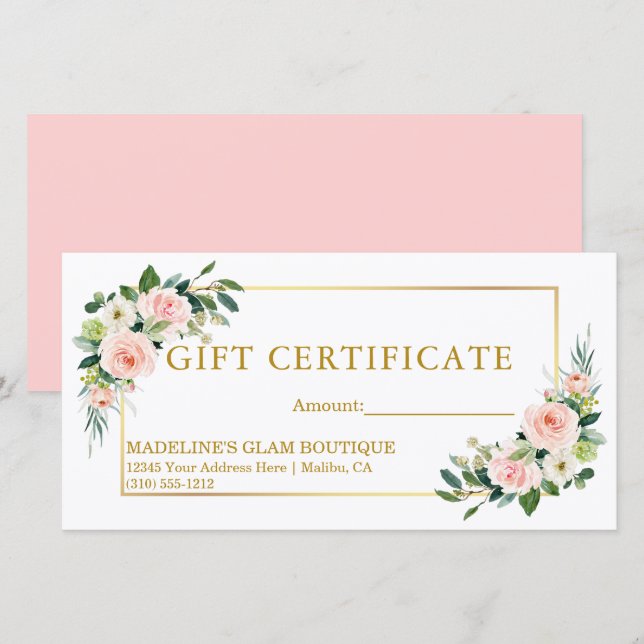 Vattenfärgscertifikat Rosa Guld Gift Certificate B (Fram/baksida)