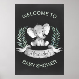 Vattenfärgschaktpanel Elephant Baby Shower Poster