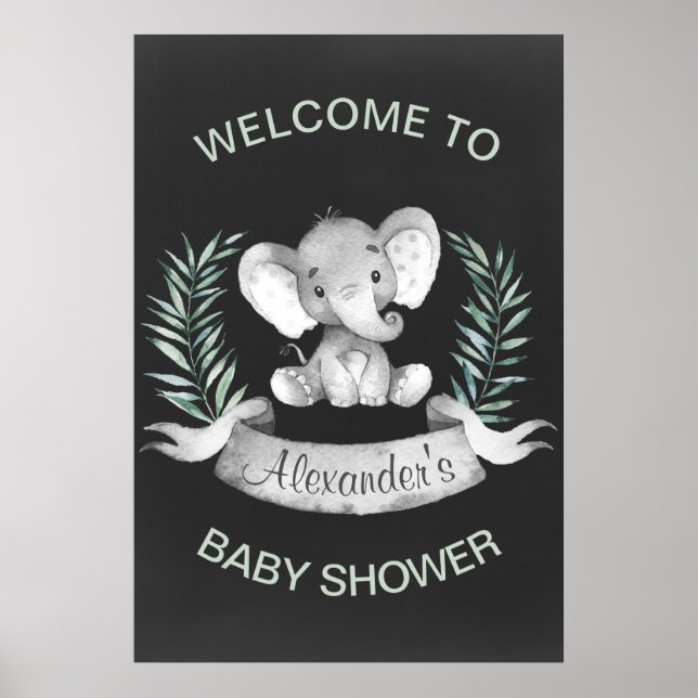 Vattenfärgschaktpanel Elephant Baby Shower Poster (Framsidan)