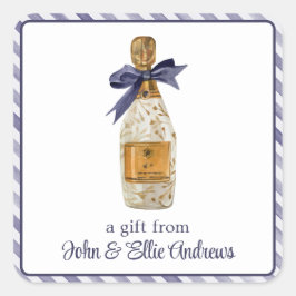 Vattenfärgschampagne med Fransk av en marin gåva Fyrkantigt Klistermärke