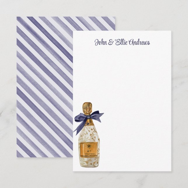 Vattenfärgschampagne med Fransk med marinstrå Tack Kort (Fram/baksida)