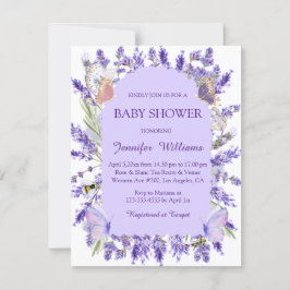 vattenfärgschic lila wisteria blommigt babydusch  inbjudningar