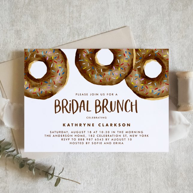 Vattenfärgschoklat Sprinkle Donuts Möhippa Brunch Inbjudningar (Skapare uppladdad)
