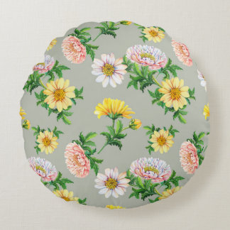 Vattenfärgschrysanthema, sömlöst blommönster rund kudde