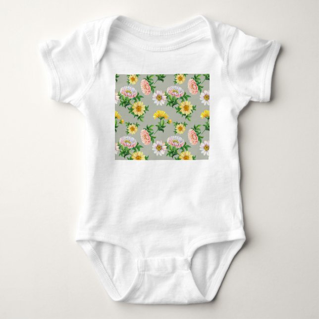 Vattenfärgschrysanthema, sömlöst blommönster t shirt (Framsida)