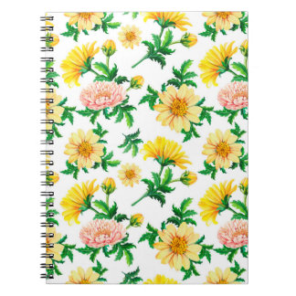 Vattenfärgschrysanthemum. Gula blommor med gre Anteckningsbok