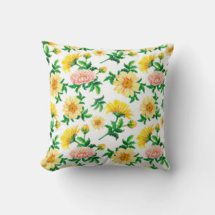 Vattenfärgschrysanthemum. Gula blommor med gre Kudde