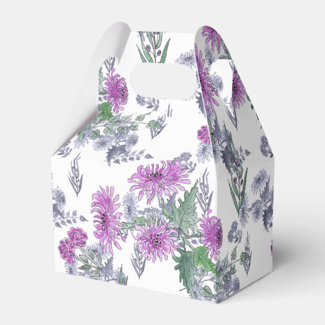 Vattenfärgschrysanthemum rosa grönt småblommor presentaskar (Framsidan Sidan)