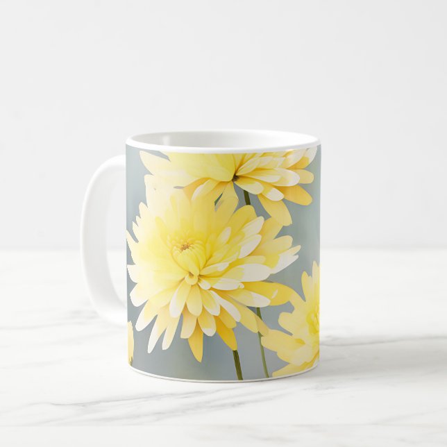 Vattenfärgschrysanthemums on Light Gult Meadow Kaffemugg (Framsida vänster)