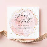 vattenfärgscirkel Spara datumkvadratkortet Spara Datumet<br><div class="desc">Det här sparar datumkortet med en färgad vattenfärgscirkel i  rosa med prickaccenter från Faux guld. Om du vill ha en mer avancerad anpassning av den här designen klickar du på knappen Anpassa. Matchande objekt är också tillgängliga.</div>