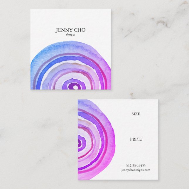 Vattenfärgscirklar Abstrakt Lila ANPASSNINGSBAR HA Fyrkantigt Visitkort (Fram/baksida)