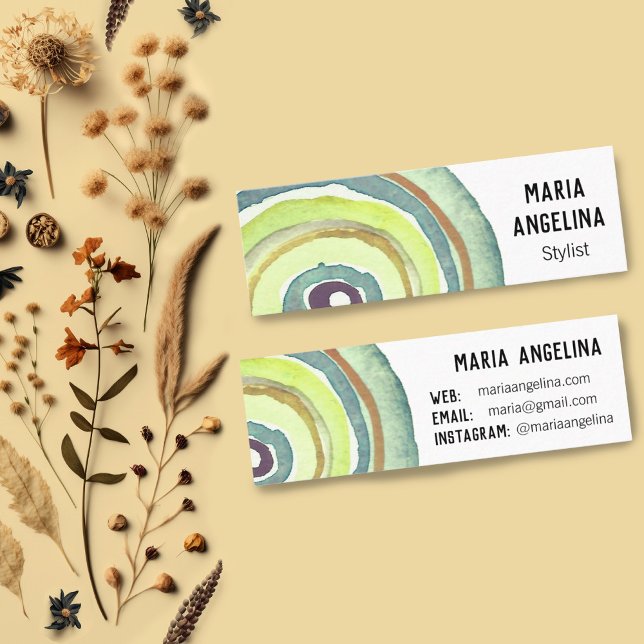 Vattenfärgscirklar, Neutralt Ringar Abstrakt, Grön Mini Visitkort (Mini business cards with a watercolor rings design. Customize with your own text)