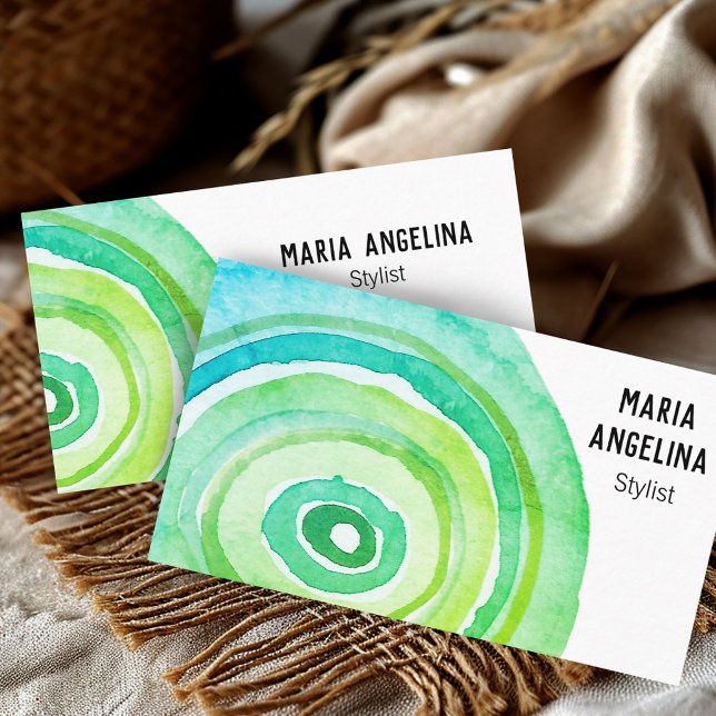 Vattenfärgscirklar, Neutralt Ringar Abstrakt, Grön Visitkort (Watercolor Circles Neutral Rings Abstract Green Business Card
)