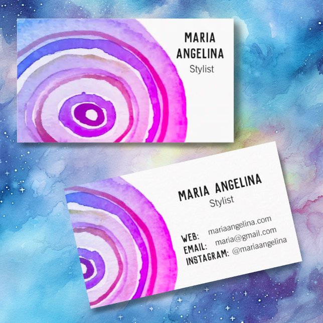 Vattenfärgscirklar Neutralt Ringar Abstrakt Lila  Visitkort (Beautiful hand-painted watercolor rings in shades of purple. Customize with your own text!)