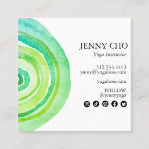 Vattenfärgscirklar Ring Abstrakt minimalistisk Grö Fyrkantigt Visitkort