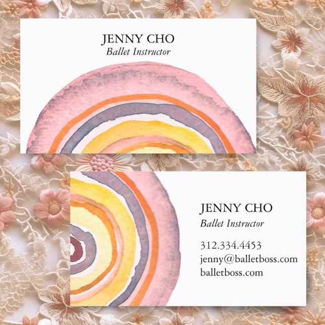 Vattenfärgscirklar Ringar Abstrakt minimalistisk u Visitkort (Colorful watercolor rings decorate these custom business cards)