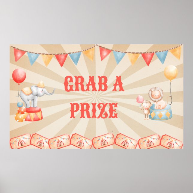 Vattenfärgscirkusdjur Födelsedagsfest Station Poster (Framsidan)