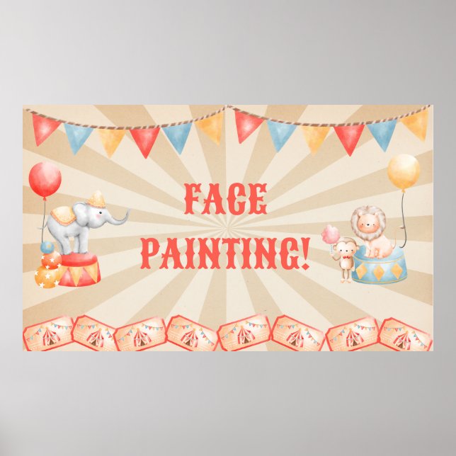 Vattenfärgscirkusdjur Födelsedagsfest Station Poster (Framsidan)