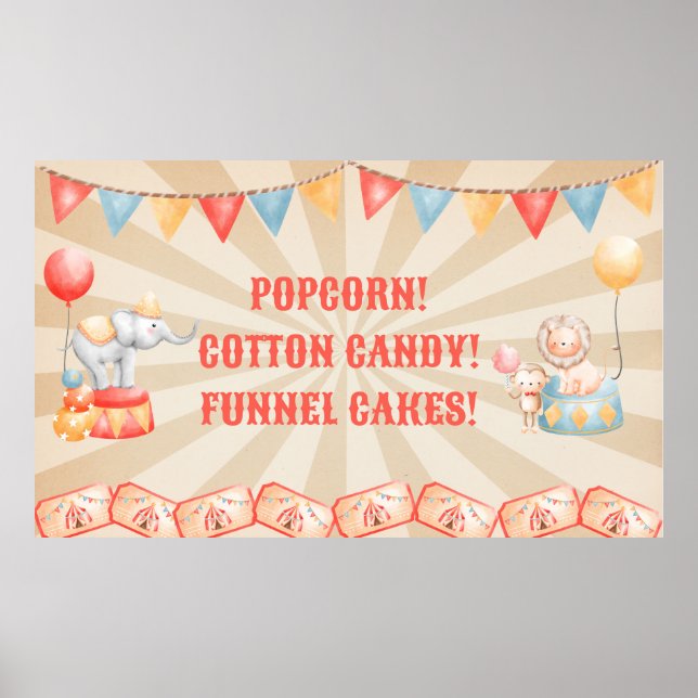 Vattenfärgscirkusdjur Födelsedagsfest Station Poster (Framsidan)