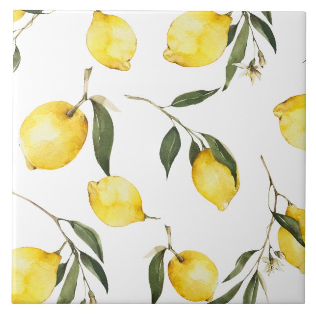 Vattenfärgscitron, citrusfrukter. kakelplatta (Framsidan)