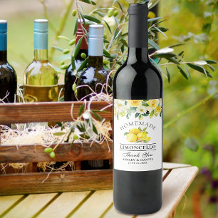 Vattenfärgscitroner Blommigt Limoncello Flaska-eti Vinflaska Etikett