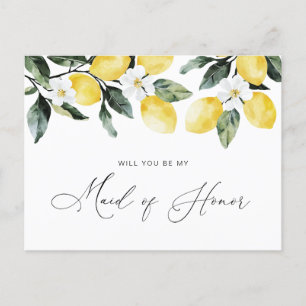 Vattenfärgscitroner blommigt Maid of honor-kort Vykort